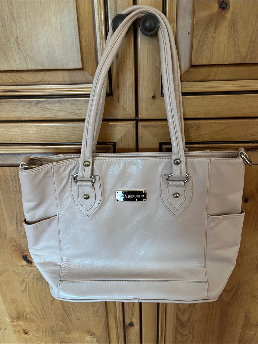Boca Republic Cream Leather Tote with Dual Shoulder Straps